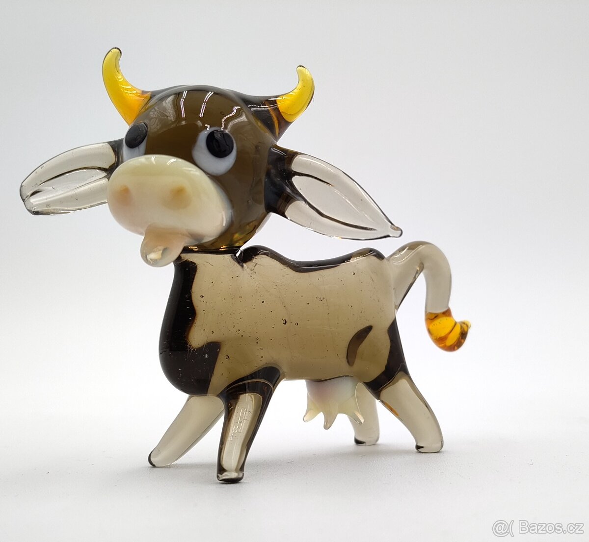 Sběratelská stará retro skleněná Figurka Kravička Ruční prác - 5