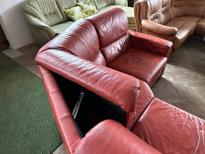 474 Kožená rozkládací rohová sedací souprava sedačka červená - 5