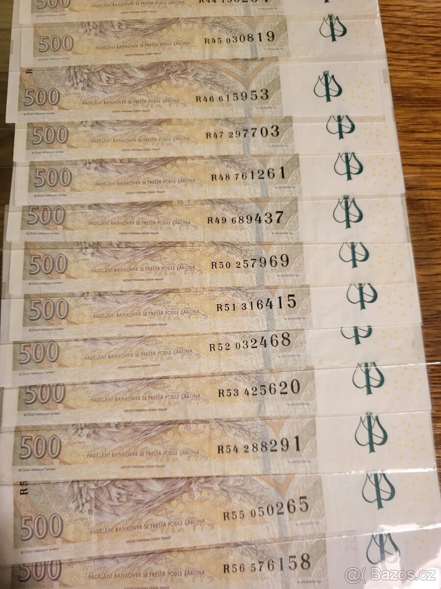 KOMPLETNÍ SADA 500 KČ VZÁCNĚJŠÍ SÉRIE R. R 29 - R 56 - 5