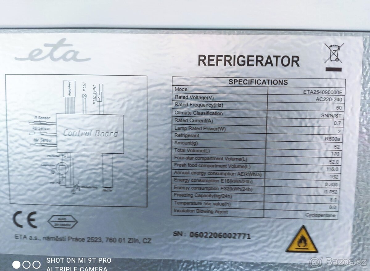 KOMBINOVANÁ LEDNIČKA ETA 254090000E CELKEM 170 l - 5