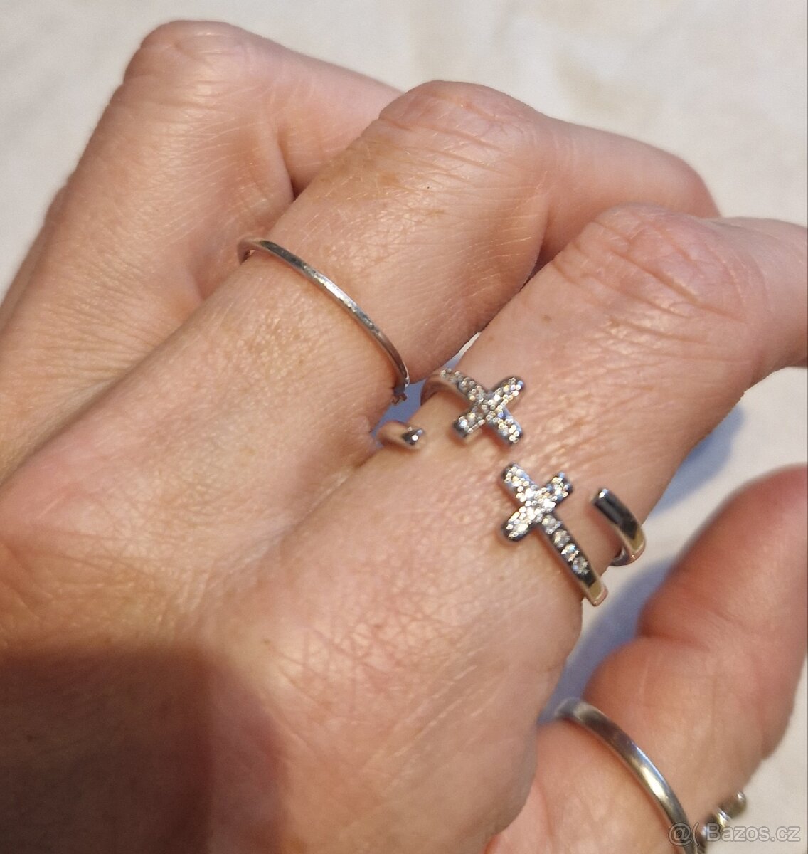Nový dámský stříbrný prsten prstýnek 925 otevřený kříže kříž - 5