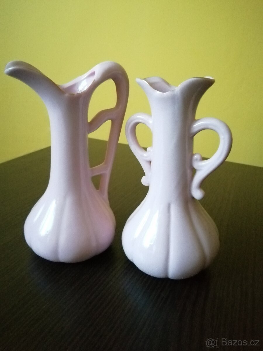 Růžový porcelán džbán a váza - 5