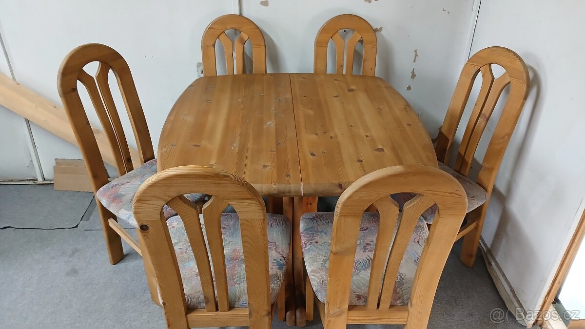 Masivní rozkládací stůl + 6x masivní židle - 5