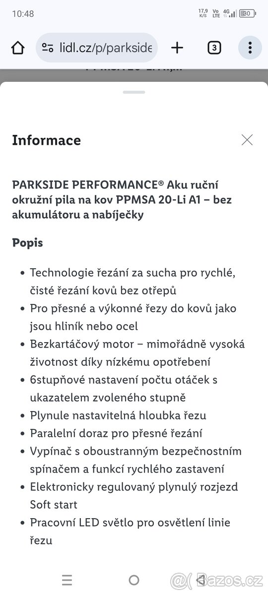 Aku ruční okružní pila na kov PPMSA 20-Li A1 – bez akumuláto - 5