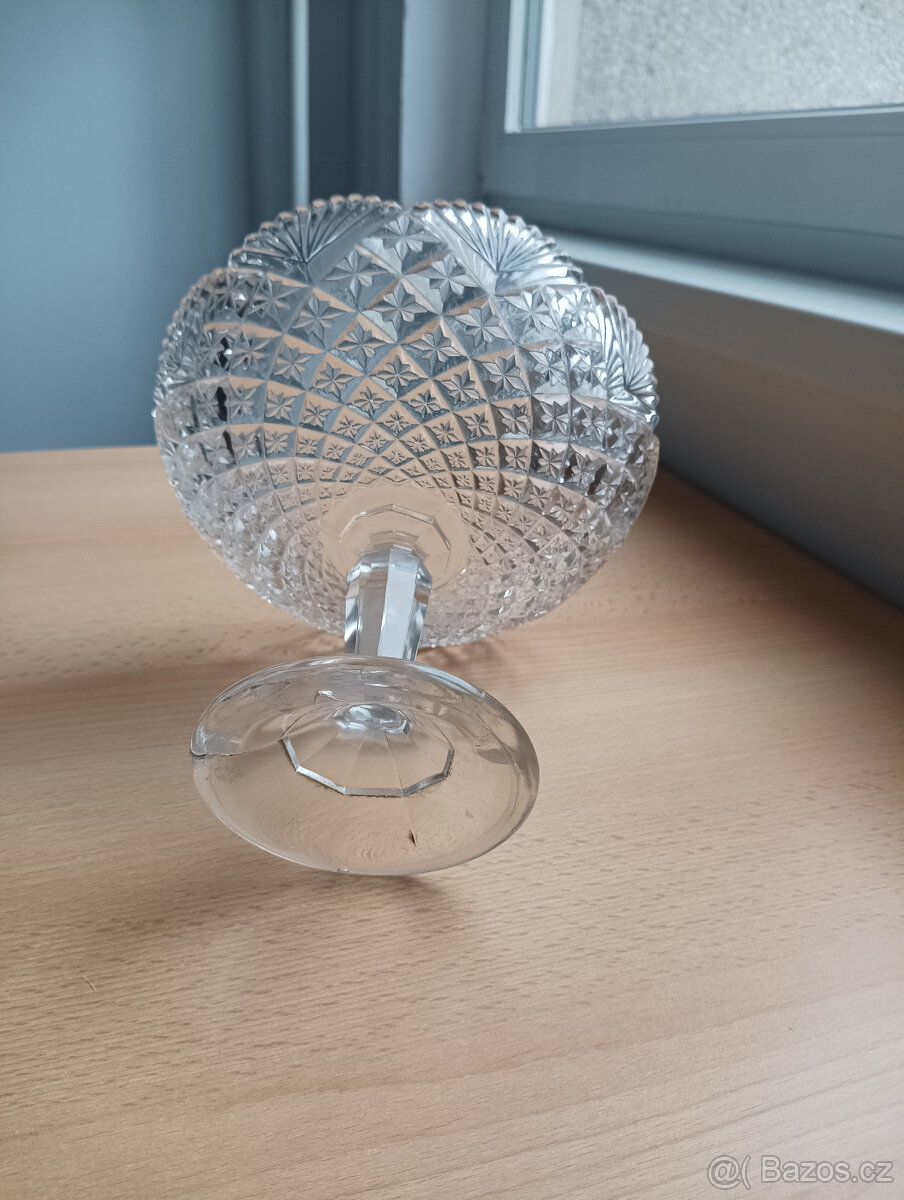 Retro broušený skleněný podnos či mísa na nožičce - luxus - 5