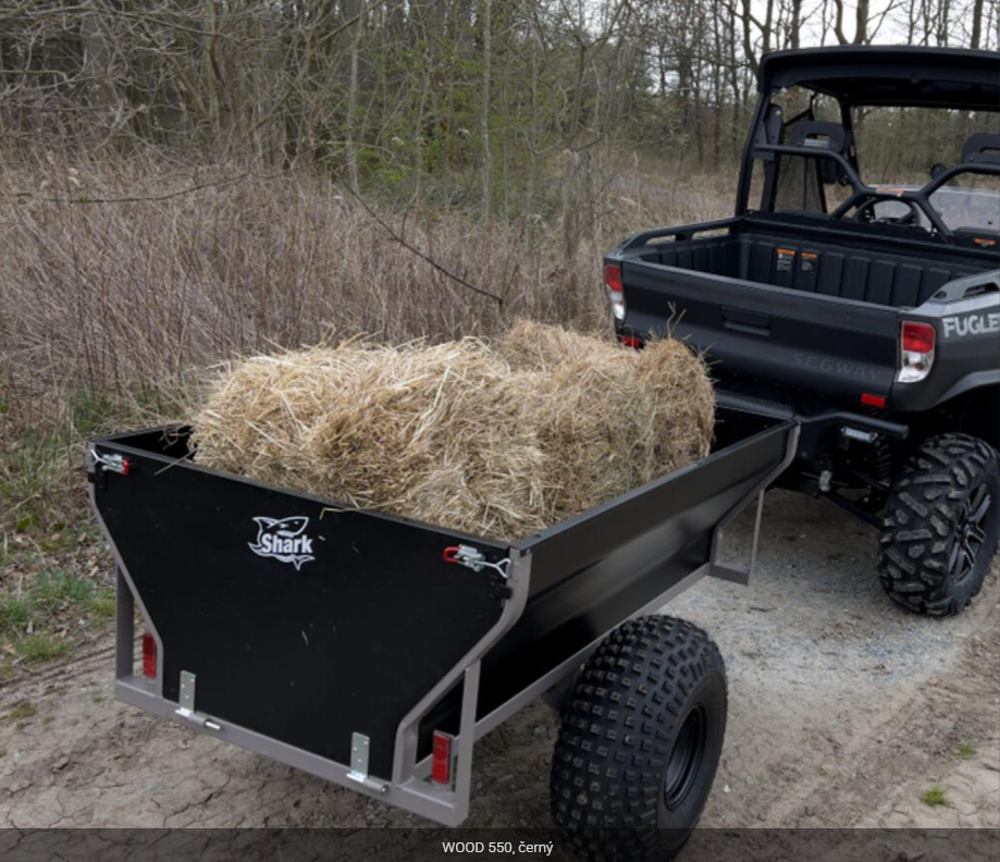 Vozík za čtyřkolku kovový, plechový Shark WOOD 550, černý