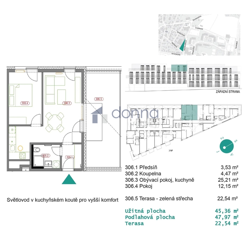 Pronájem bytu 2+kk/T, 45m² + terasa 23m2, ul. Hofbauerova, P - 5