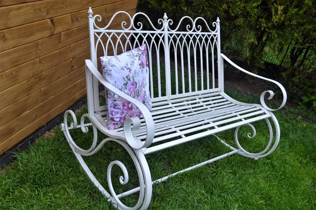 Provence kovová houpací lavice - antik bílá - 5