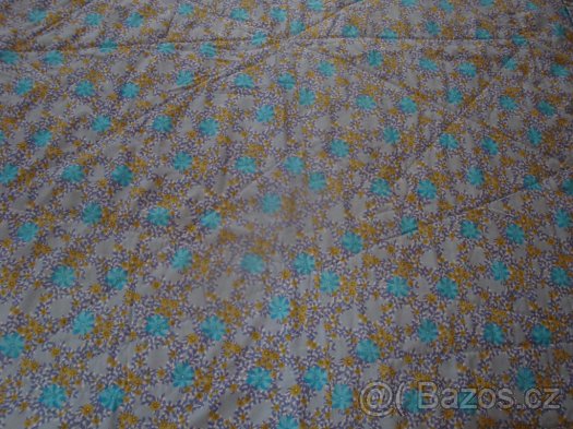 Retro přehoz přes manželskou postel - modrý s kytičkami - 5