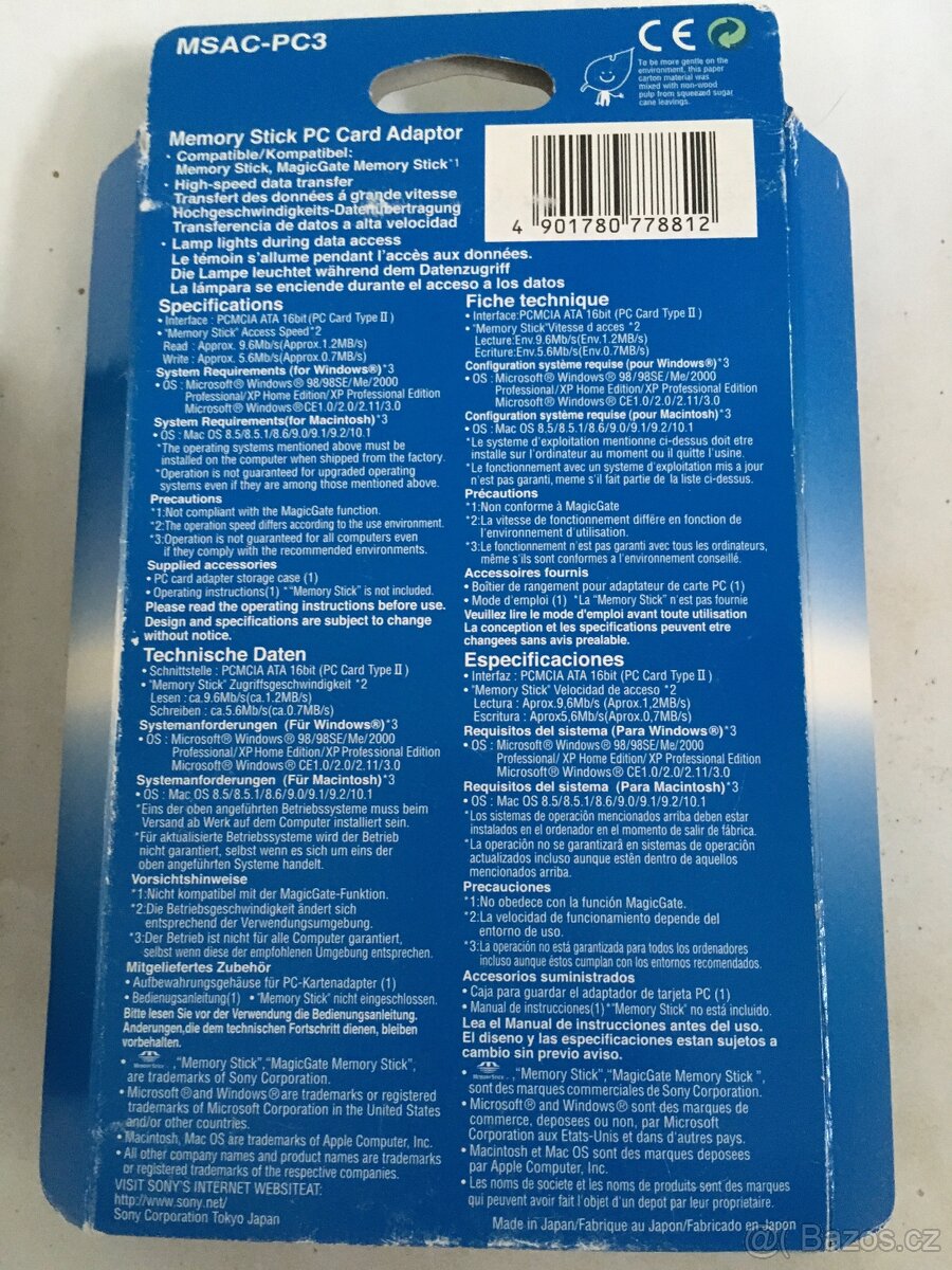 Memorystick Sandisk 8GB a memorystick PCMCIA adaptér redukce - 5