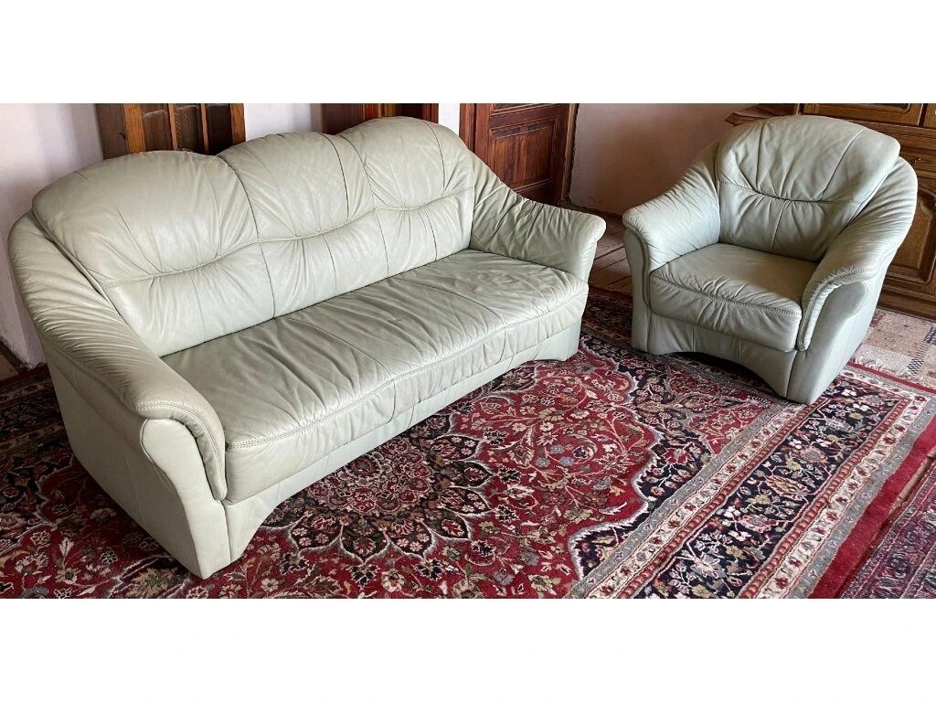 Luxusní kožená sedací souprava 3+1+taburet, 1900 - 5