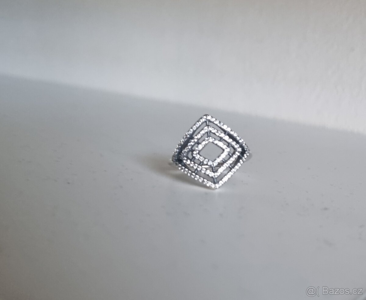 Nový dámský velký stříbrný prstýnek prsten 925 vel 56 třpyt - 5