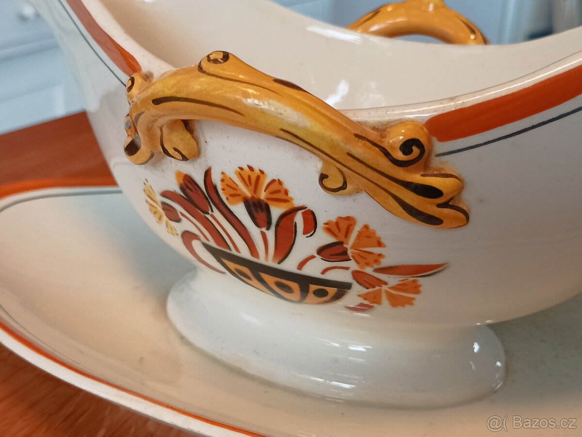 STAROŽITNÝ FAJÁNS ART DECO OMÁČNÍK CREIL ET MONTEREAU FRANCI - 5