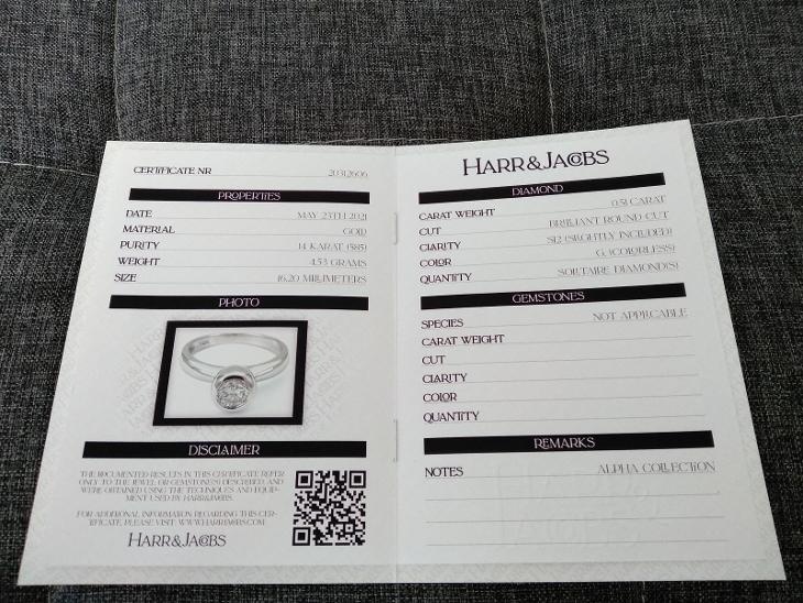 14K prsten s diamantem 0,51ct - Harr & Jacobs - certifikát - 5