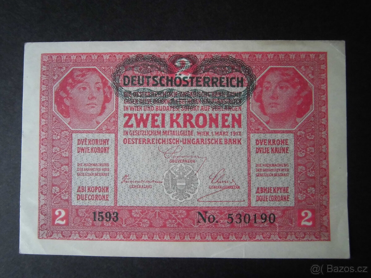 Bankovky Rakousko-Uhersko s přetiskem " 1K, 2K, 10K " - 5