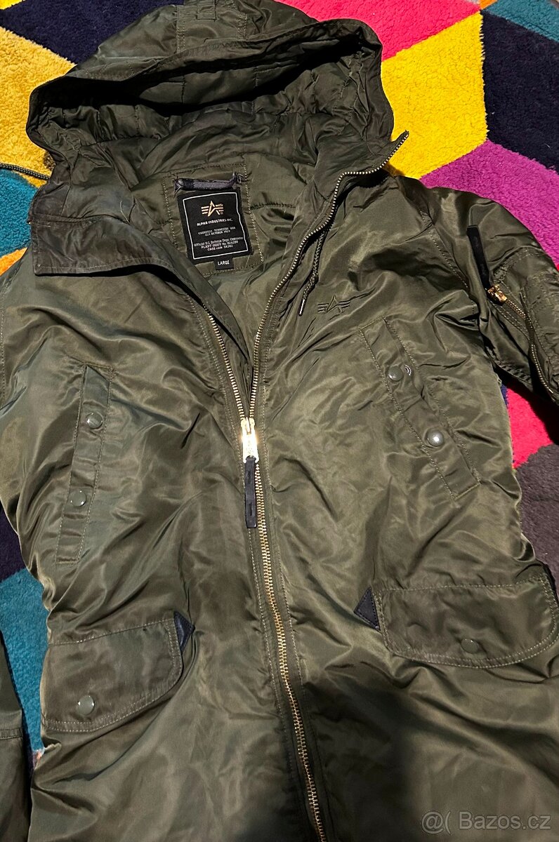 ALPHA-INDUSTRIES ZIMNÍ KHAKI PÁRKA -BUNDA LARGE(L-XL)–💪🏽 - 5