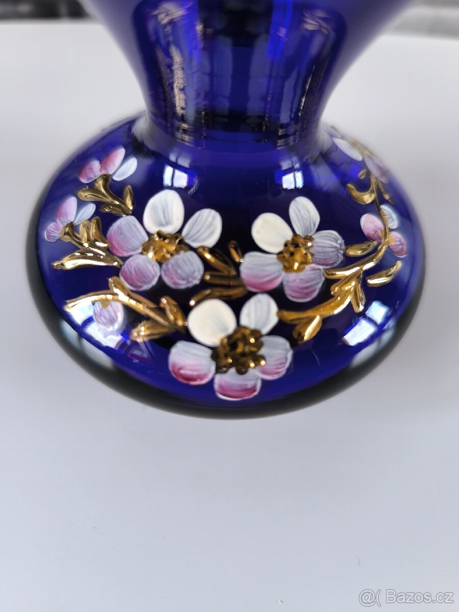 Kobaltově modrá skleněná vázička - Nový Bor - 5