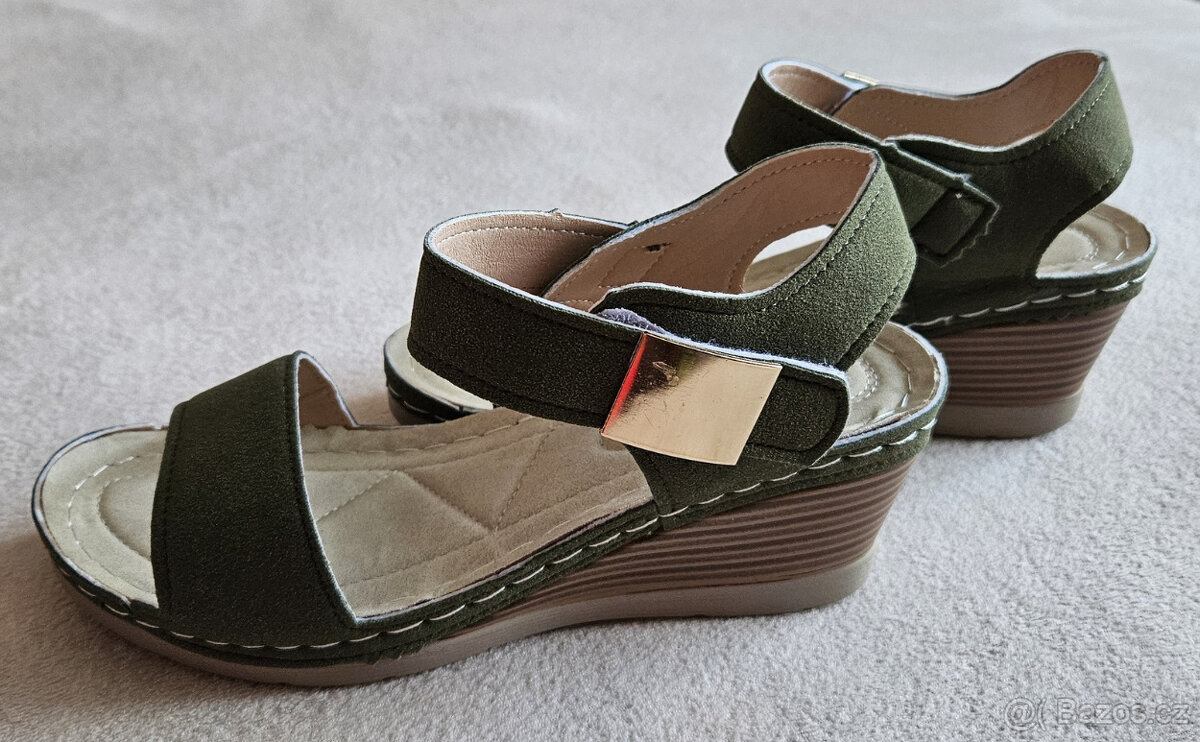 Nové dámské sandálky, sandály, sandále na klínku, 40, khaki - 5