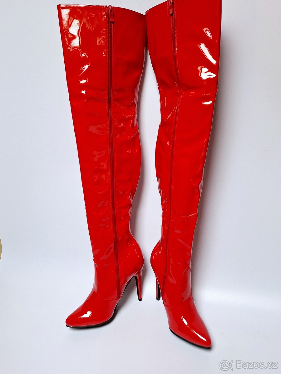 Sexy lakované kozačky nad kolena - 5
