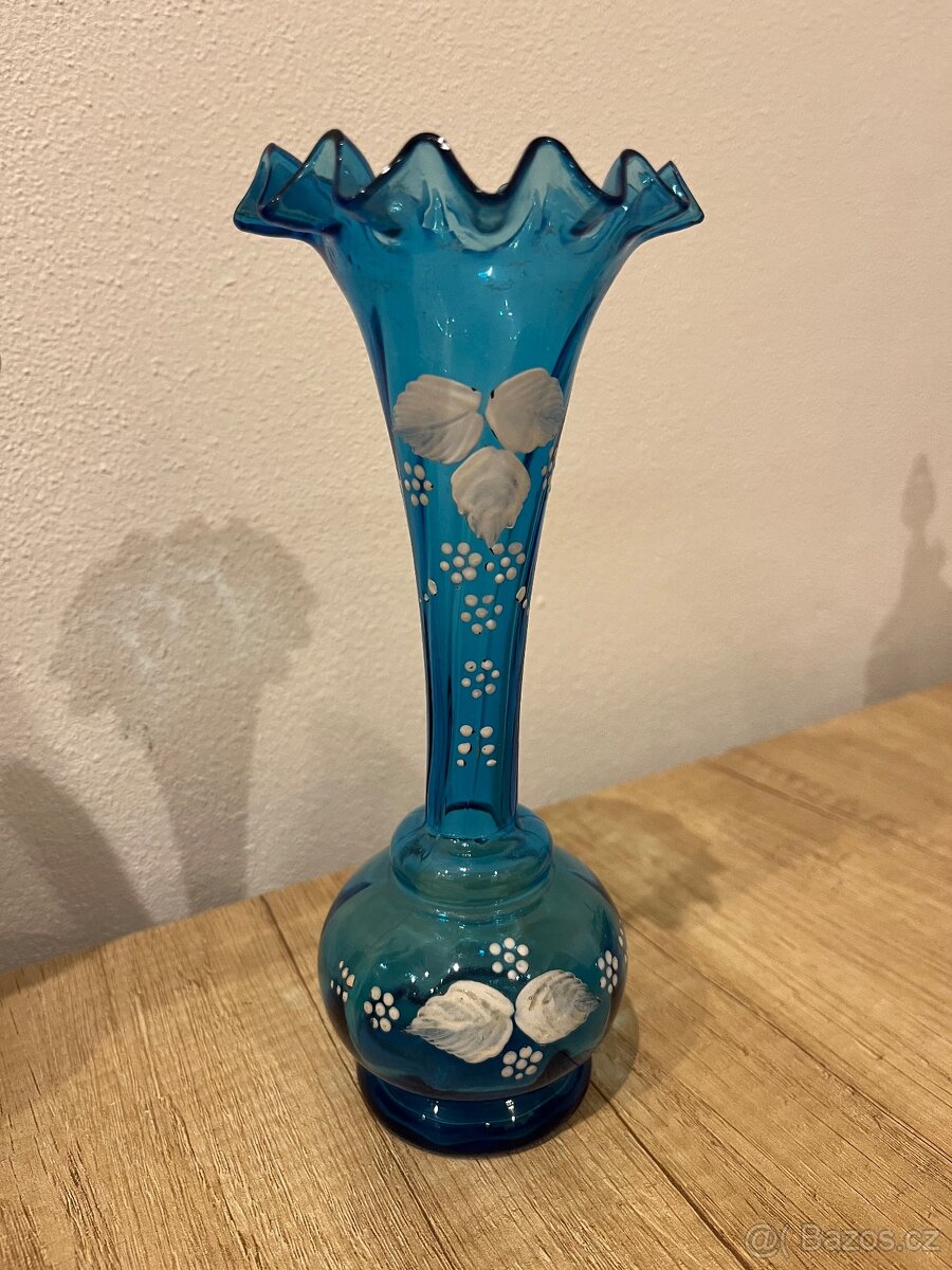 Stará modrá malovaná váza - 5