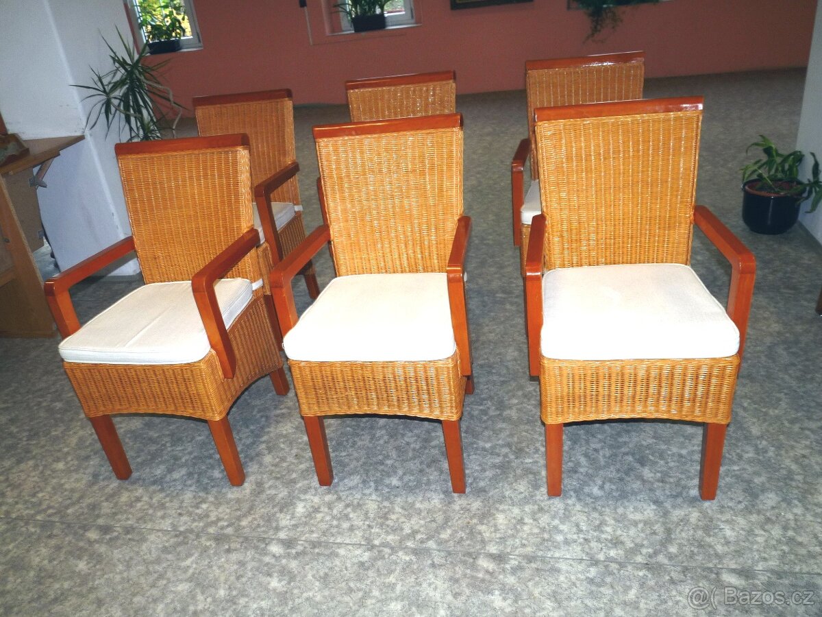 stylové ratanové křesílka 6 ks s podsedáky - 5