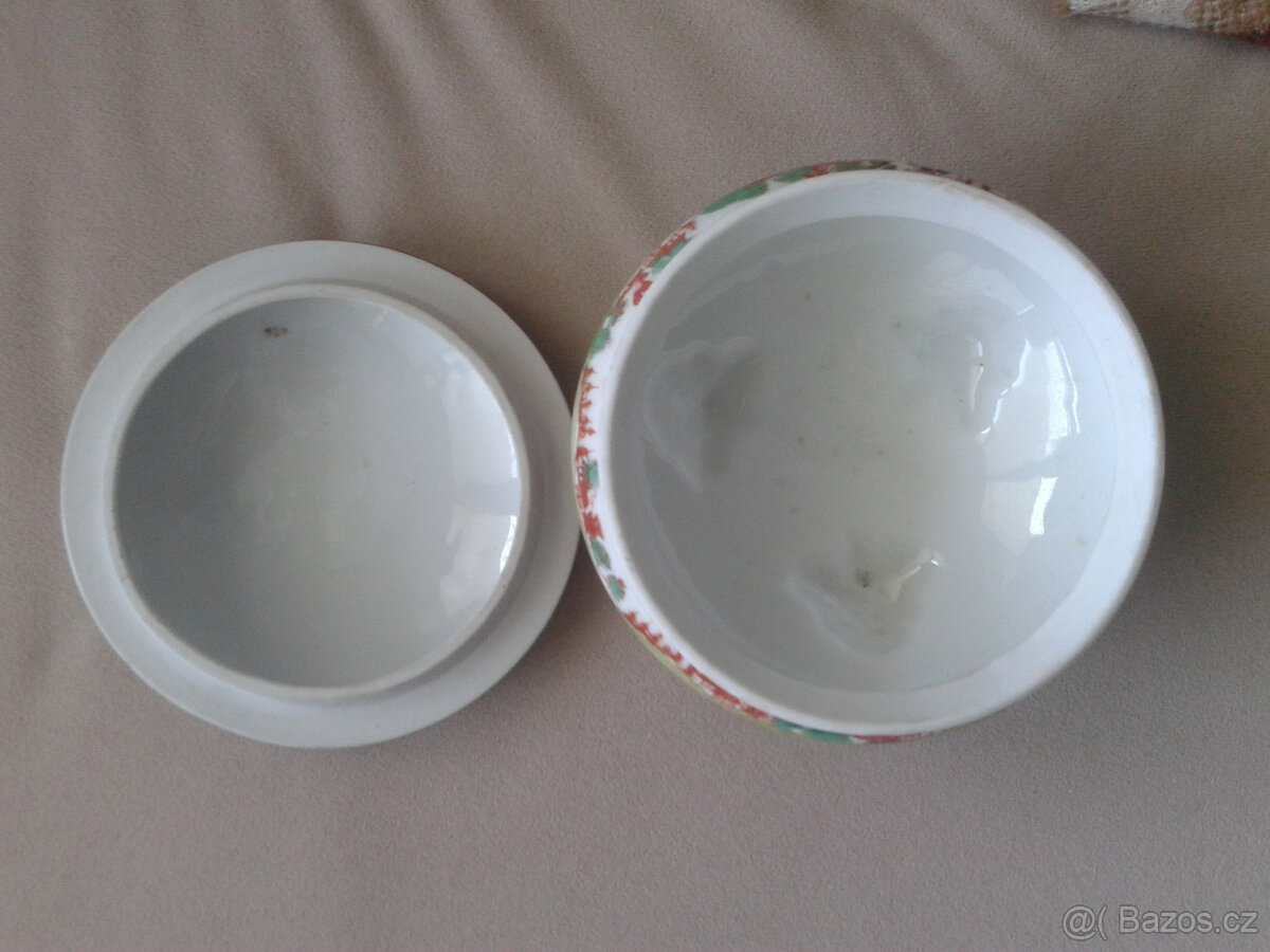 Větší malovaná cukřenka -doza na bonbony japonský motiv - 5