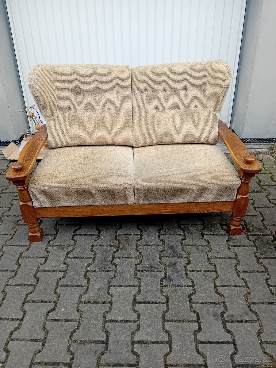 sedací souprava 3+2, masivní dřevěná konstrukce dub rustik - 5