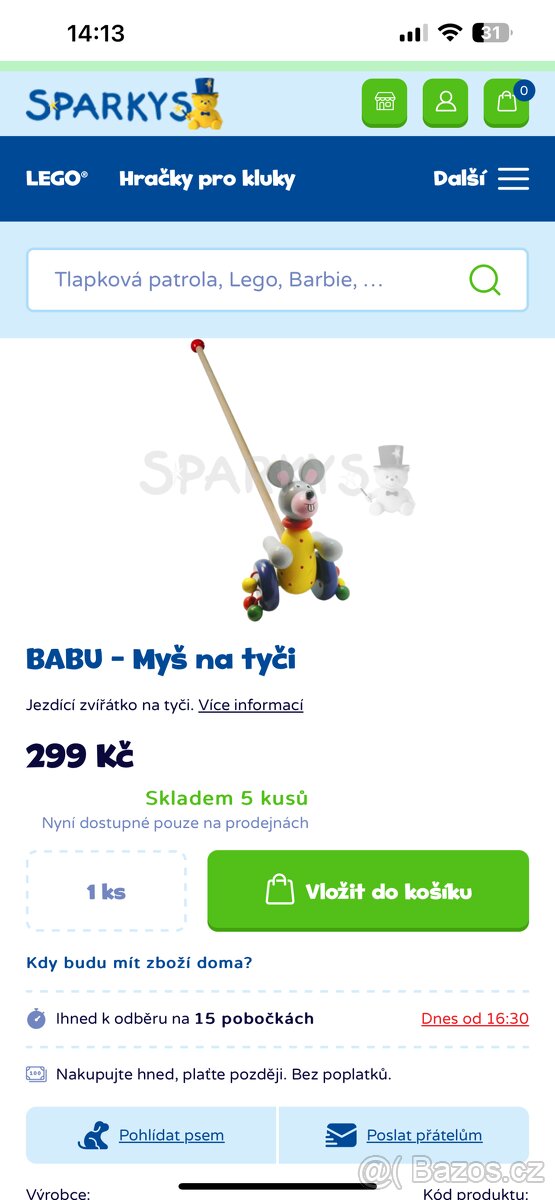 Dřevěné odrážedlo/ chodítko myš na tyči - 5