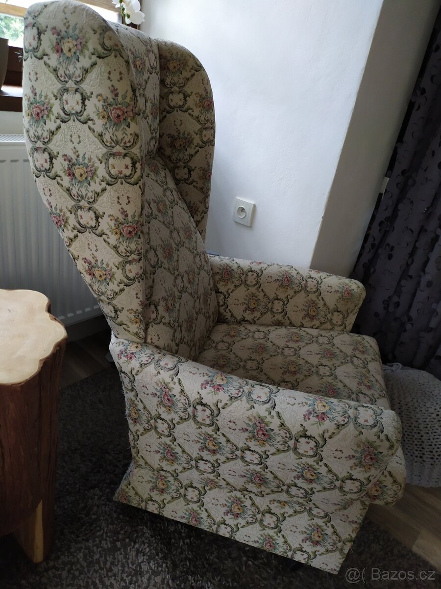 Vintage křeslo ušák s květinovým vzorem - 5