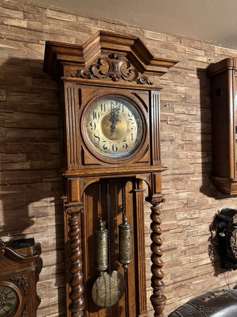 Masivní starožitné podlahové hodiny . Perfektní chod. - 5