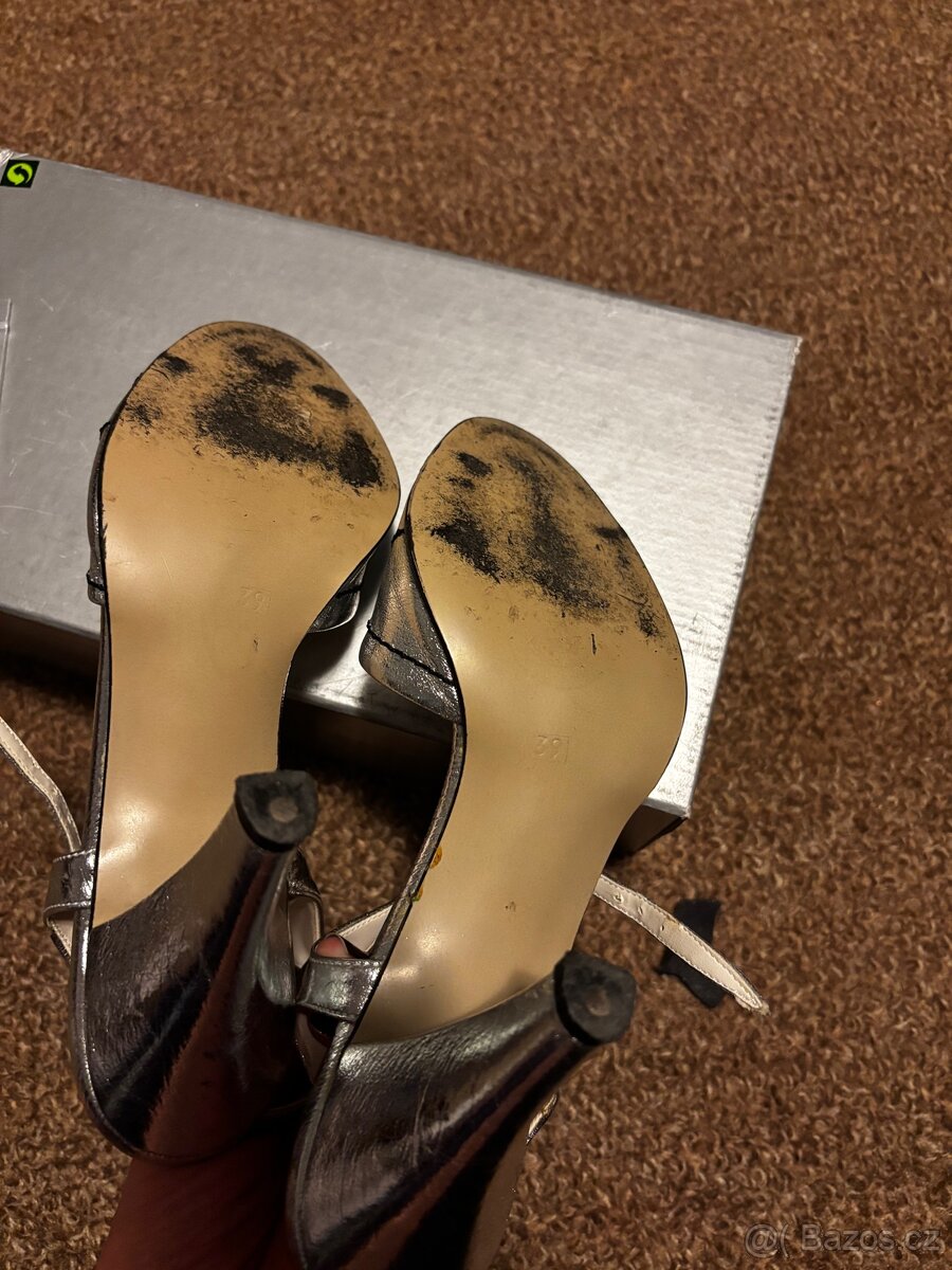 Stříbrné kožené lodičky vel.39 - 5