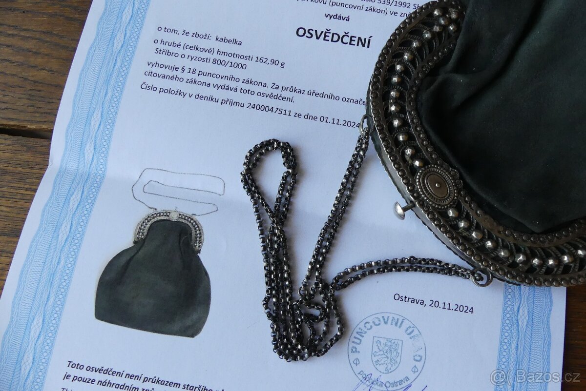 Starožitná viktoriánská kabelka, 19. st., stříbro - 5