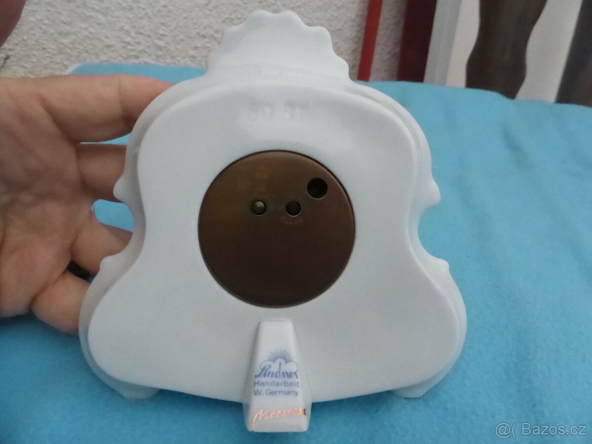 Porcelánový budík Lindner Německo, zlacené - 5