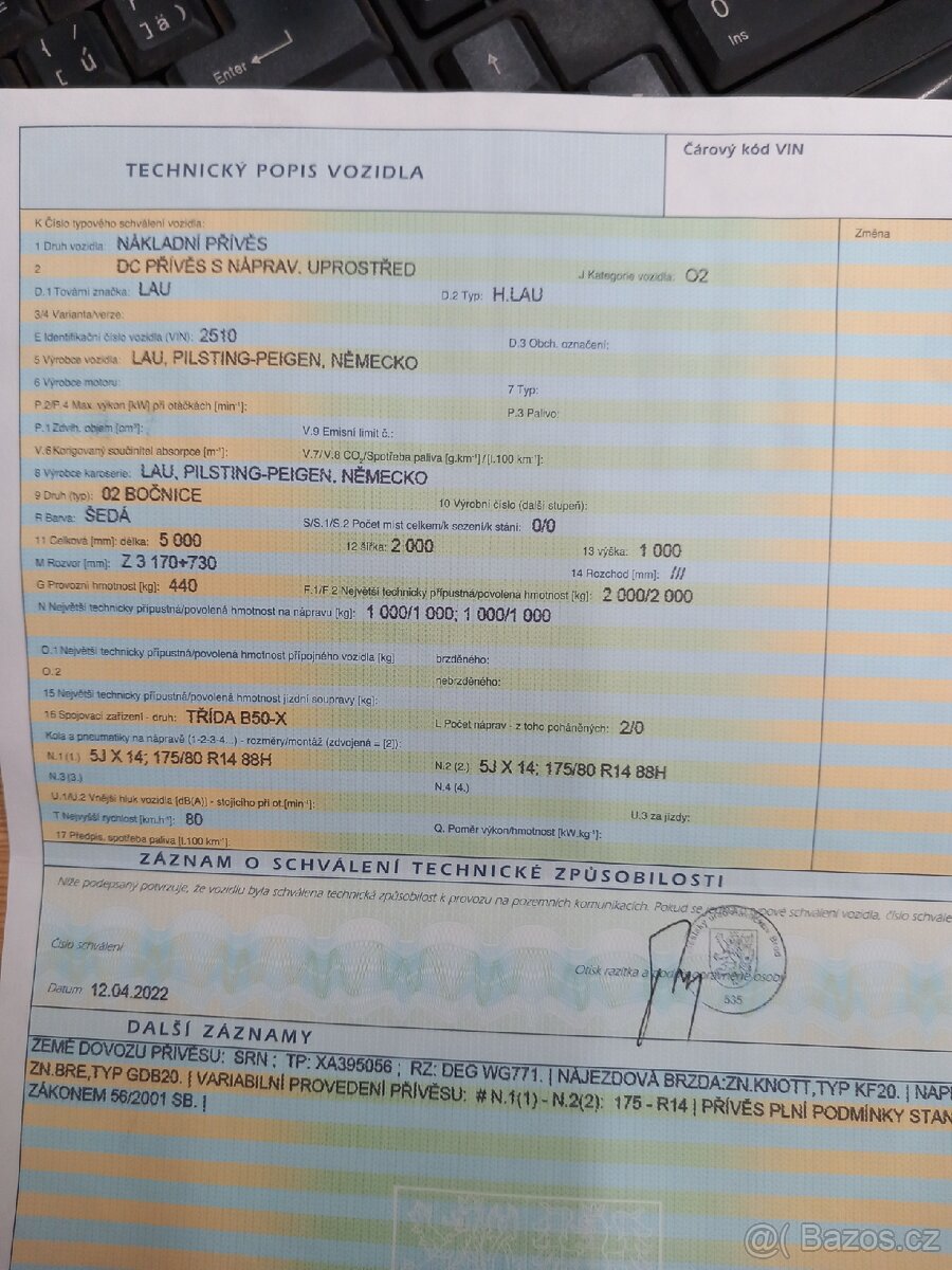 Prodám bržděný přívěs 2000kg - 5