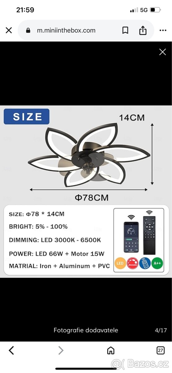 Luxusní lustr led s větrákem a dálkou - 5