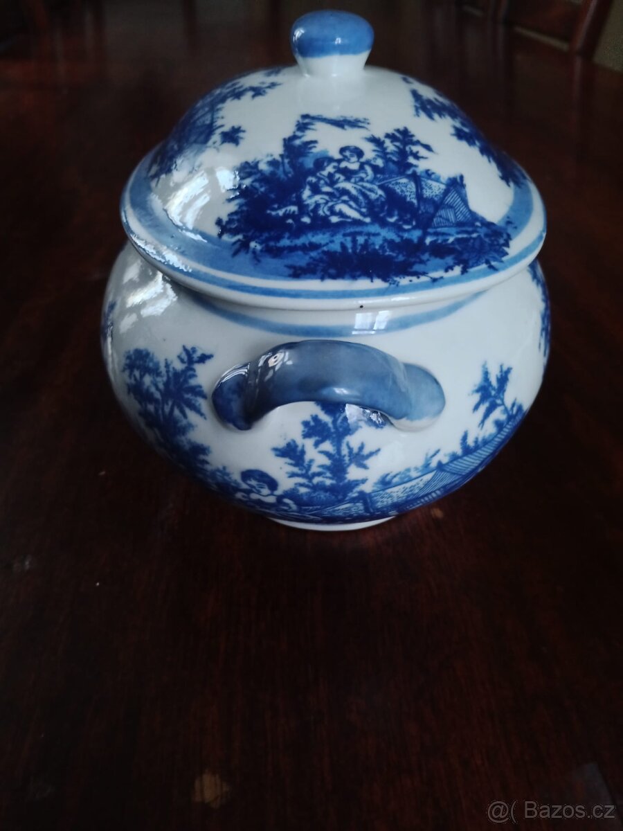 Nádherný starožitný modrý porcelán romantický design - 5