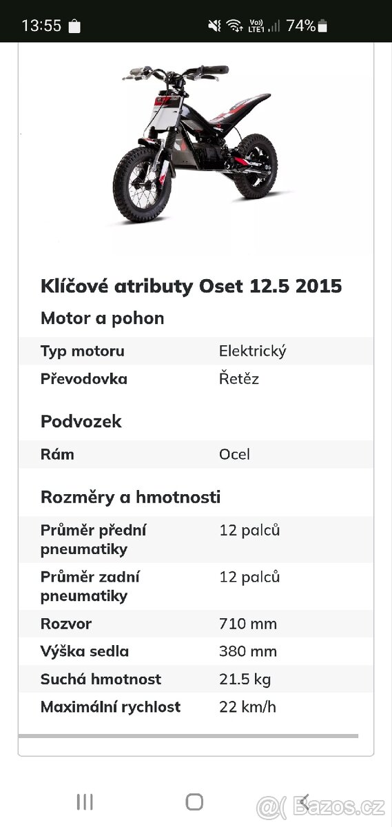 Elektrická motorka Oset 12,5 - 5