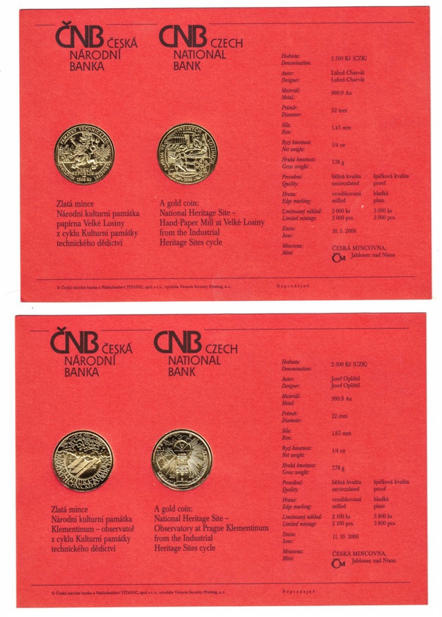 Kompletní sada KULTURNÍ PAMÁTKY, Proof - 5