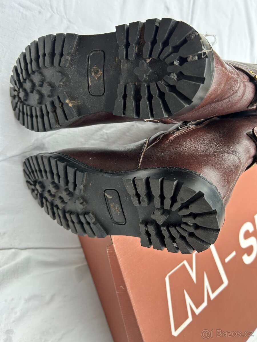 Kožené vysoké hnědé kozačky s beránkem vel. 38 málo nošené - 5