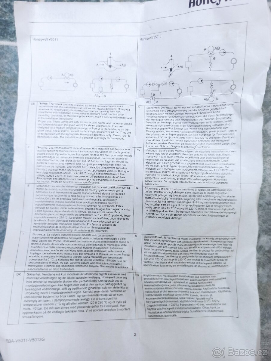 Prodám nový trojcestný ventil Honeywell - 5