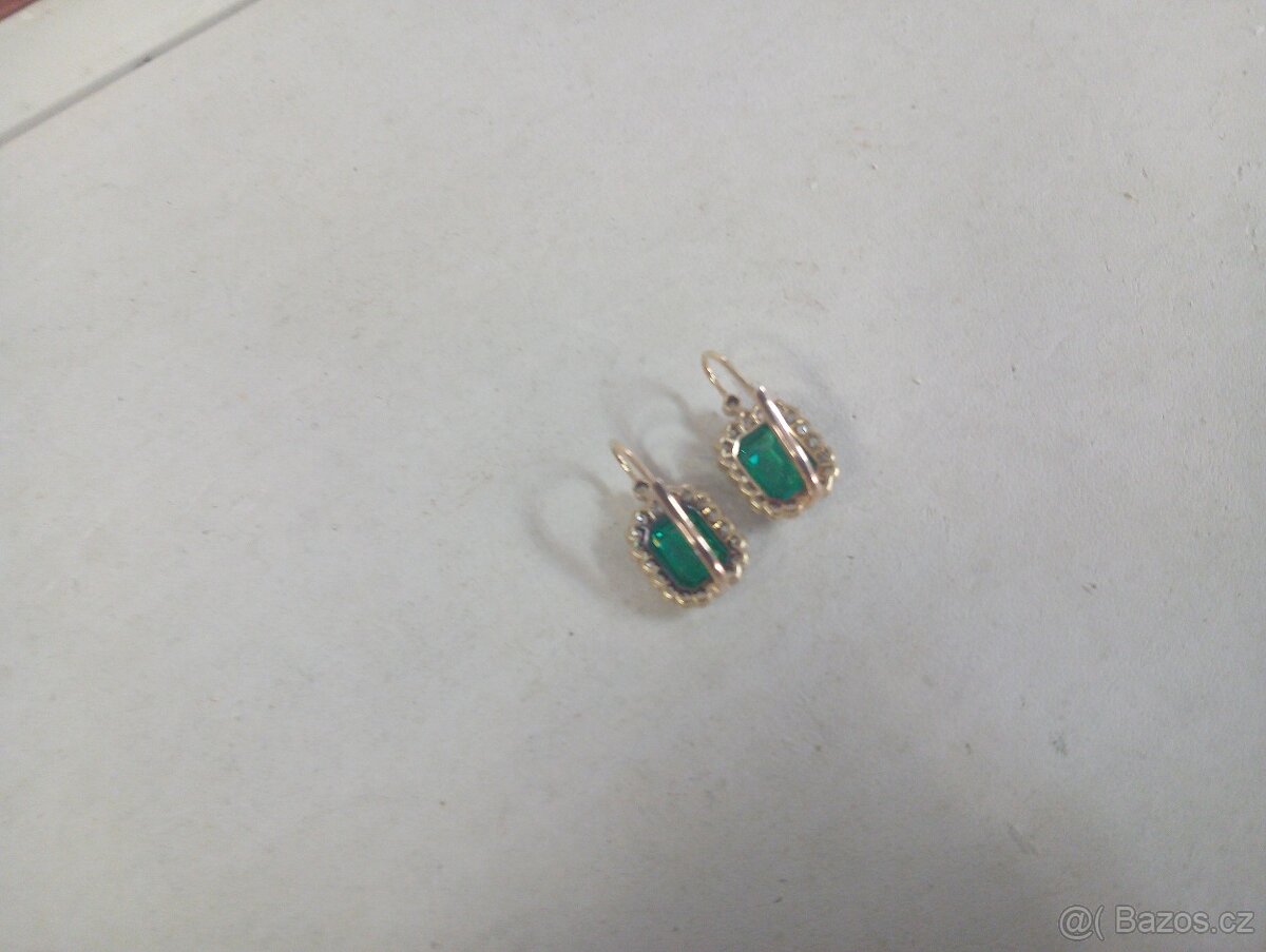 LUXUSNÍ ZLATÉ NÁUŠNICE-SMARAGDY,BRILIANTY - 5