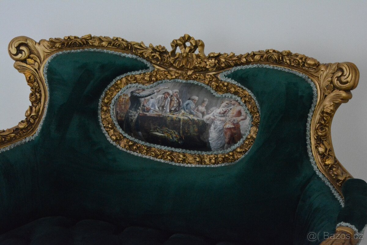 Zámecké řezbované sofa - čalouněné - mini - pár - 5