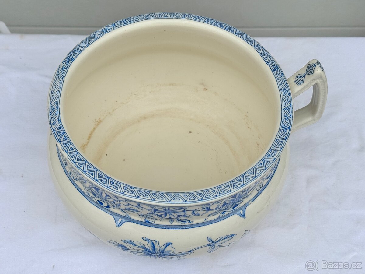 Velká fajánsová nádoba nočník Clematis plamének Francie, 19. - 5