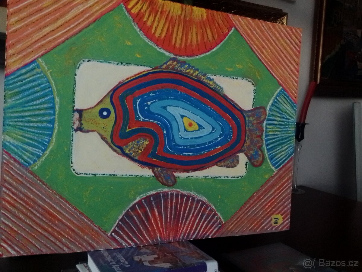 Rodina u Štědrovečerního stolu s kaprem na Modro. - 5