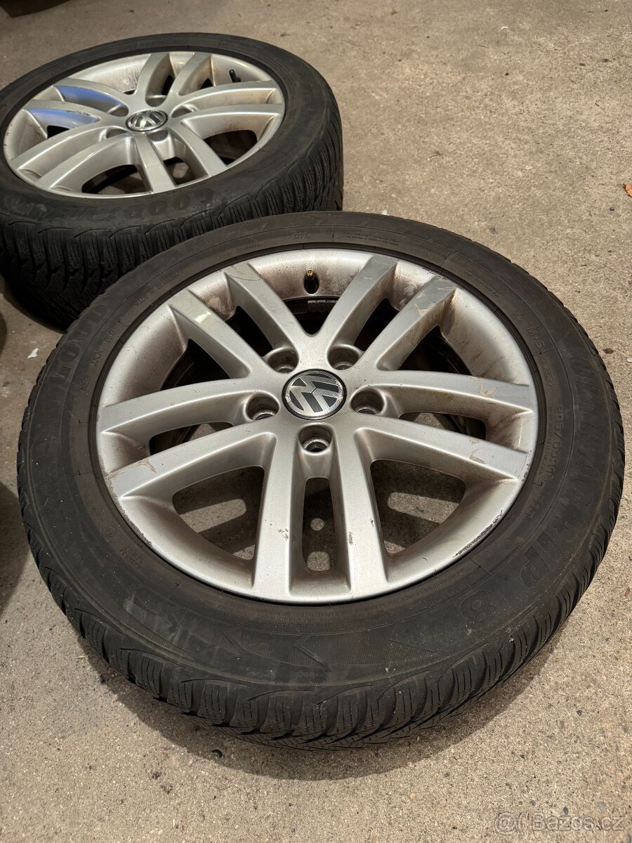 Original ALU kola VW 16" ET50, zimní pneu 205/55/R16, 5x112 - 5