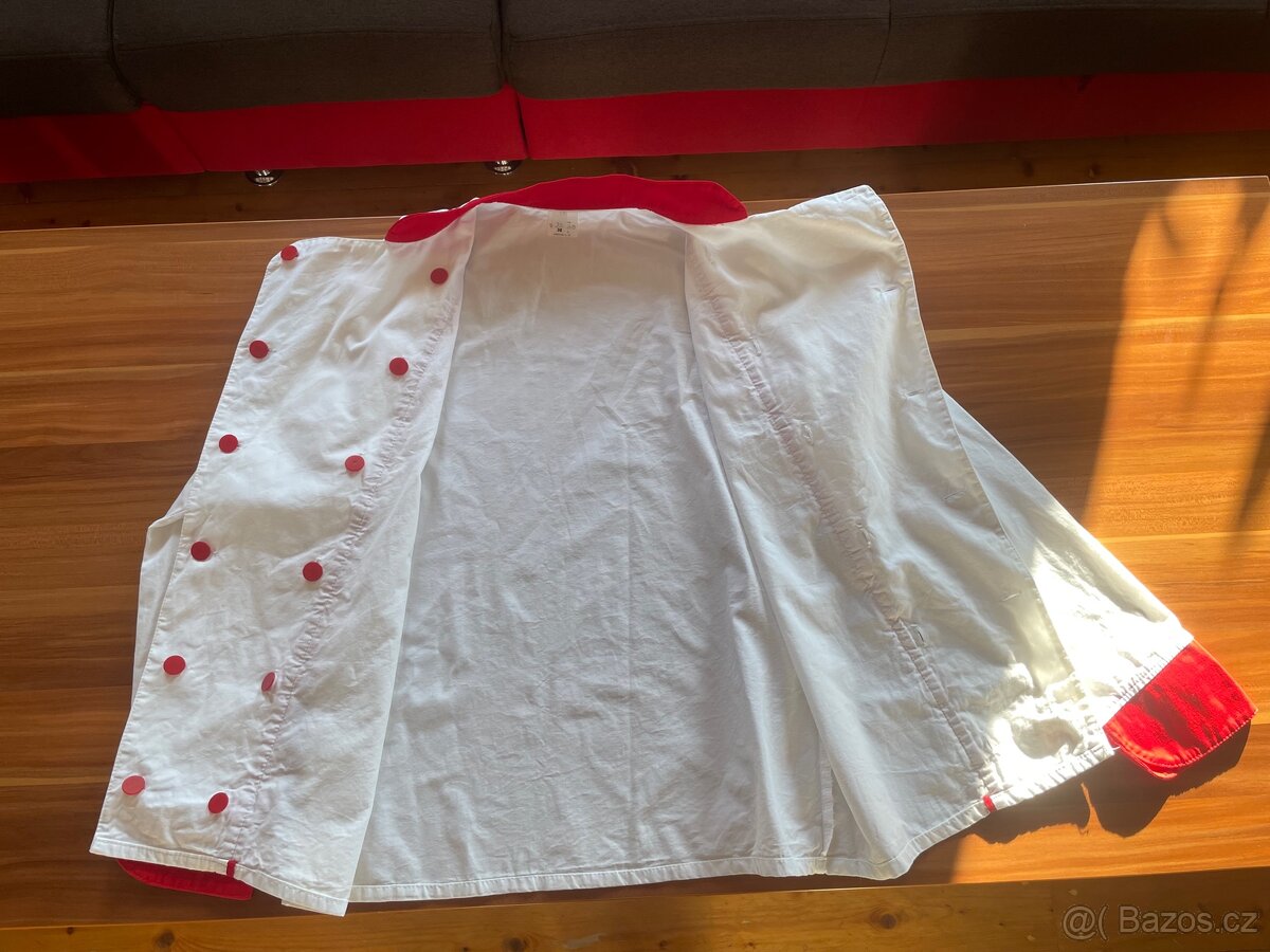 Bílý kuchařský rondon dvouřadý s červenou kombinací - 5