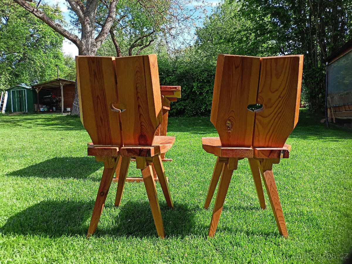 Selský, masivní stůl a dvě židle - 5