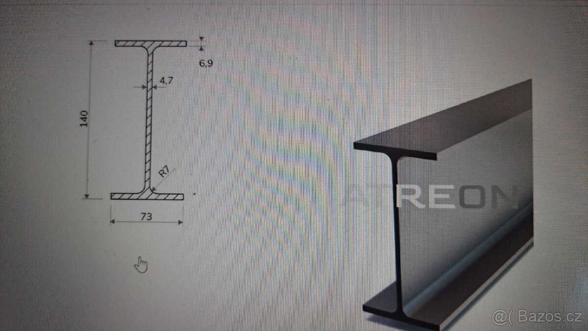 Ocelový nosník I 140 mm + T profil 40x40 mm - 5