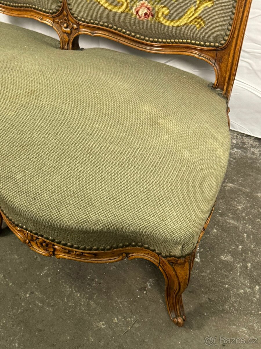 Starožitná sofa / loveseat s gobelínem (135024) - 5