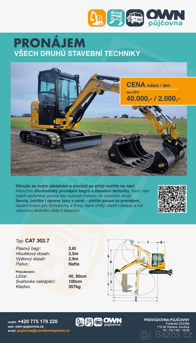 Půjčovna / pronájem minibagr / bagr / bagru - 5